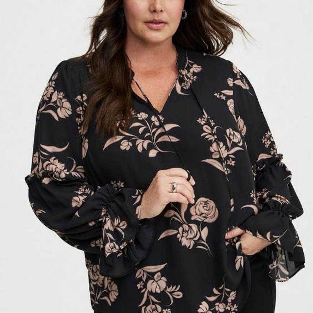Torrid Black and TanFloral Blouse
